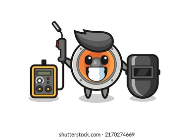 Character mascot of loudspeaker as a welder , cute style design for t shirt, sticker, logo element