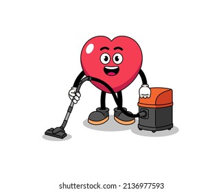 Character mascot of love holding vacuum cleaner , character design