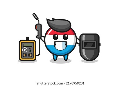 Character mascot of luxembourg flag badge as a welder , cute style design for t shirt, sticker, logo element
