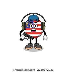 Mascota de caracteres de la bandera malasia haciendo rango de tiro , diseño de caracteres