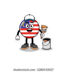 Character mascot of malaysia flag as a painter , character design