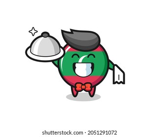 Character mascot of maldives flag badge as a waiters , cute design