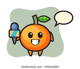 Character mascot of mandarin orange as a news reporter, cute style design for t shirt, sticker, logo element