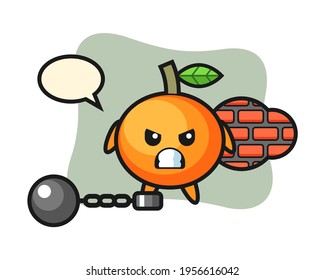 Character mascot of mandarin orange as a prisoner, cute style design for t shirt, sticker, logo element