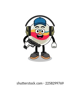 Character mascot of marble toy doing shooting range , character design