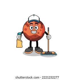 Character mascot of mars planet as a cleaning services , character design