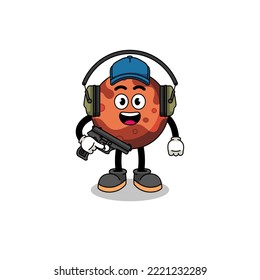 Character mascot of mars planet doing shooting range , character design