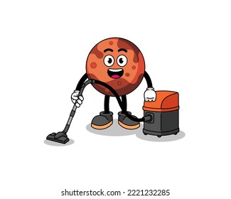 Character mascot of mars planet holding vacuum cleaner , character design