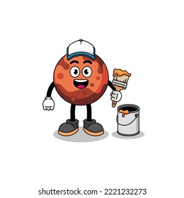 Character mascot of mars planet as a painter , character design