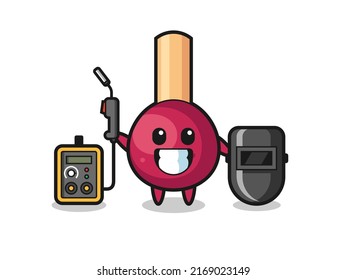 Character mascot of matches as a welder , cute style design for t shirt, sticker, logo element