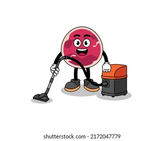 Character mascot of meat holding vacuum cleaner , character design