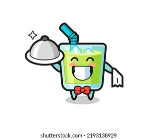 Character mascot of melon juice as a waiters , cute style design for t shirt, sticker, logo element