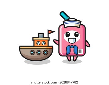 Character mascot of milk box as a sailor man , cute style design for t shirt, sticker, logo element