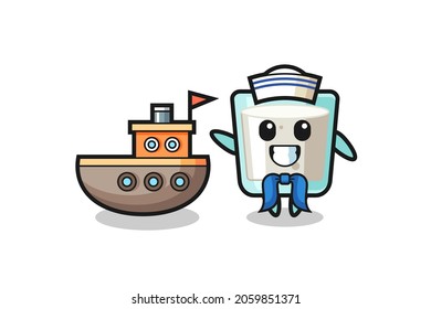 Character mascot of milk as a sailor man , cute style design for t shirt, sticker, logo element