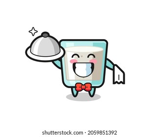 Character mascot of milk as a waiters , cute style design for t shirt, sticker, logo element
