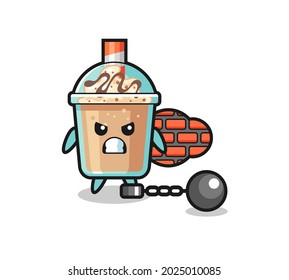Character mascot of milkshake as a prisoner , cute style design for t shirt, sticker, logo element