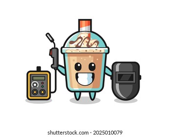 Character mascot of milkshake as a welder , cute style design for t shirt, sticker, logo element