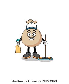 Character mascot of money sack as a cleaning services , character design