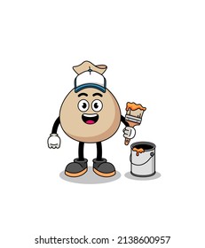 Character mascot of money sack as a painter , character design