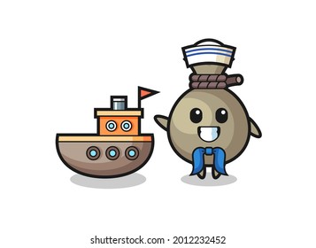 Character mascot of money sack as a sailor man , cute style design for t shirt, sticker, logo element