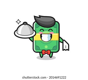 Character mascot of money as a waiters , cute style design for t shirt, sticker, logo element