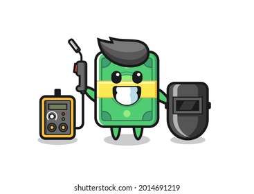 Character mascot of money as a welder , cute style design for t shirt, sticker, logo element
