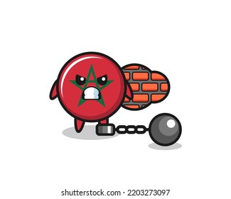 Mascota de personajes de la bandera marruecos como prisionero, diseño lindo
