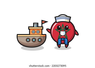 Character mascot of morocco flag as a sailor man , cute design