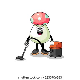 Character mascot of mushroom holding vacuum cleaner , character design