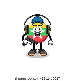 Character mascot of myanmar flag doing shooting range , character design