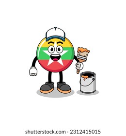 Mascota de caracteres de la bandera de myanmar como pintor , diseño de caracteres