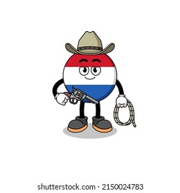 Character mascot of netherlands flag as a cowboy , character design