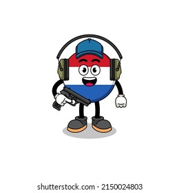 Character mascot of netherlands flag doing shooting range , character design