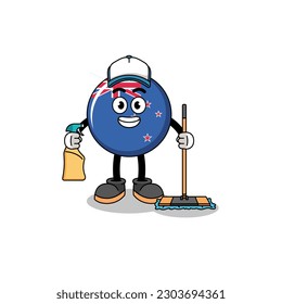 Character mascot of new zealand flag as a cleaning services , character design