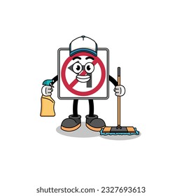 Character mascot of no left turn road sign as a cleaning services , character design