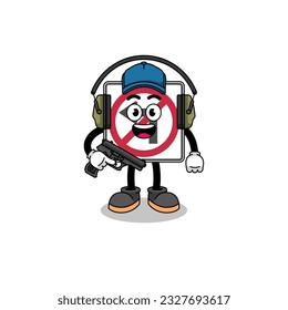 Character mascot of no left turn road sign doing shooting range , character design