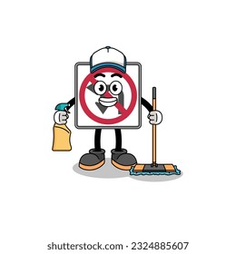 Character mascot of no left or U turn road sign as a cleaning services , character design