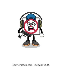 Character mascot of no right turn road sign doing shooting range , character design