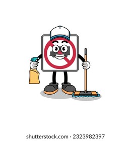 Character mascot of no trucks road sign as a cleaning services , character design