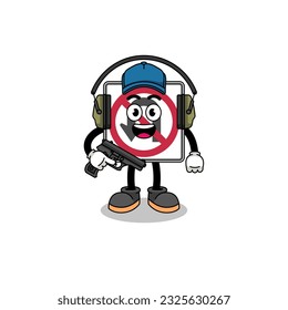 Character mascot of no U turn road sign doing shooting range , character design