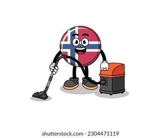 Character mascot of norway flag holding vacuum cleaner , character design