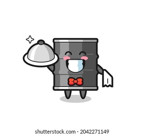 Character mascot of oil drum as a waiters , cute design