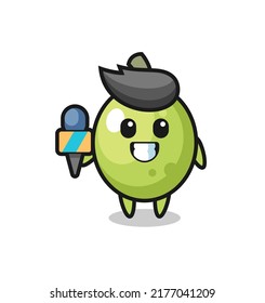 Character mascot of olive as a news reporter , cute style design for t shirt, sticker, logo element