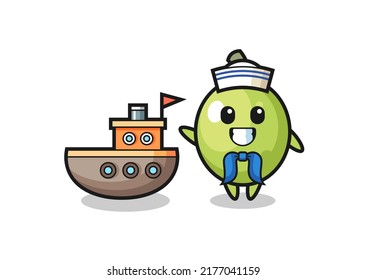 Character mascot of olive as a sailor man , cute style design for t shirt, sticker, logo element