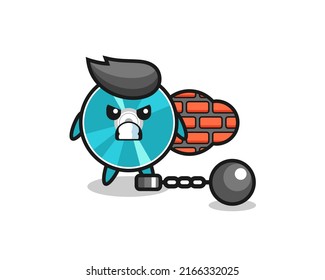 Mascota de caracteres del disco óptico como prisionero, diseño de estilo lindo para camiseta, pegatina, elemento logotipo