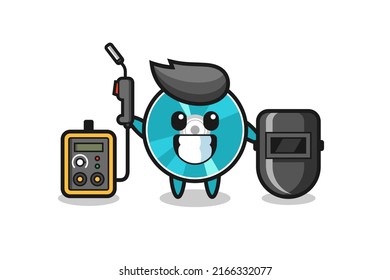 Character mascot of optical disc as a welder , cute style design for t shirt, sticker, logo element
