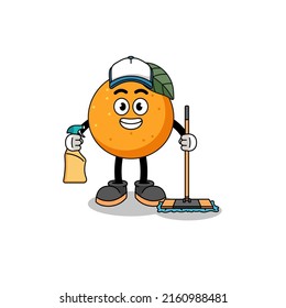 Character mascot of orange fruit as a cleaning services , character design