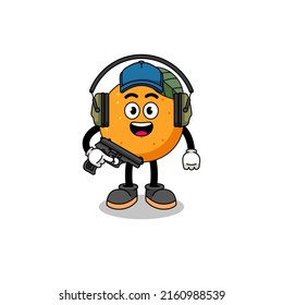 Character mascot of orange fruit doing shooting range , character design