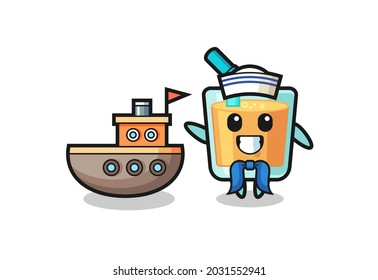 Character mascot of orange juice as a sailor man , cute style design for t shirt, sticker, logo element