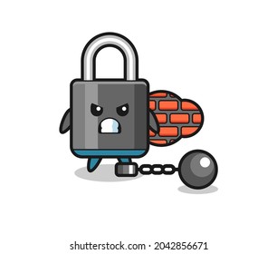 Mascota de caracteres del candado como prisionero, diseño de estilo lindo para camiseta, pegatina, elemento logo